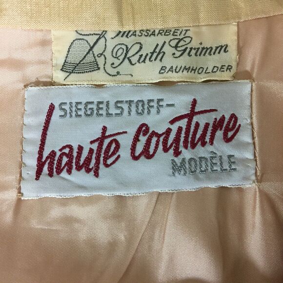 VTG Siegelstoff Haute Couture Modele Dress Beige Lace Long Pencil Crop Jacket - Picture 9 of 10